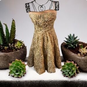 Princess Vera Wang Sz 13 Junior Strapless Gold Mini Dress Rosette Sweetheart